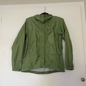 Marmot rain jacket: vine green, size small.